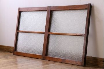 アンティーク　レトロな古い木味のダイヤガラス入り引き戸2枚セット(窓)(2)
