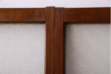 アンティーク　レトロな古い木味のダイヤガラス入り引き戸2枚セット(窓)(2)