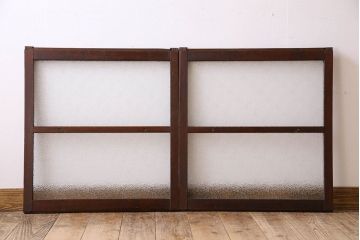 アンティーク　レトロな古い木味のダイヤガラス入り引き戸2枚セット(窓)(2)