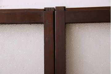 アンティーク　レトロな古い木味のダイヤガラス入り引き戸2枚セット(窓)(2)