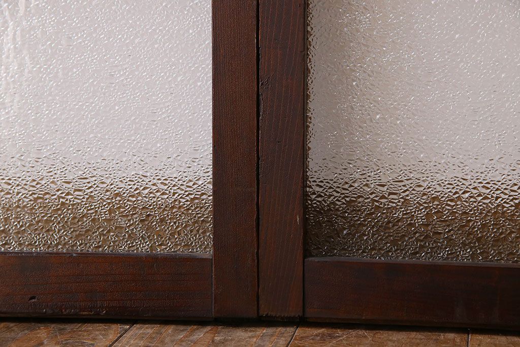 アンティーク　レトロな古い木味のダイヤガラス入り引き戸2枚セット(窓)(2)