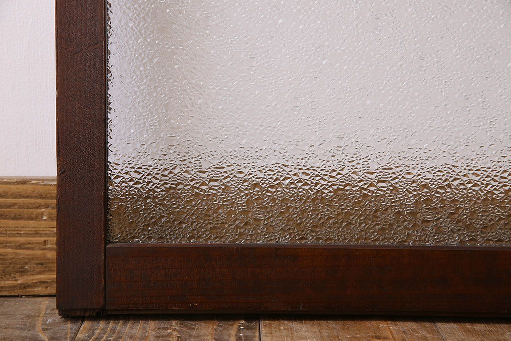 アンティーク　レトロな古い木味のダイヤガラス入り引き戸2枚セット(窓)(2)