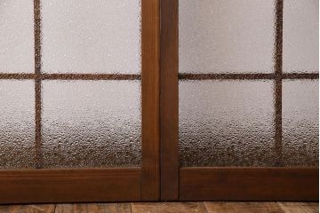 ダイヤガラス入り!古い木味の小さな格子戸2枚セット(窓)