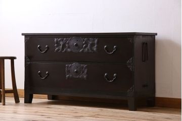 アンティーク家具　明治期　前面欅材　天板・脚付き!仙台箪笥ローボード(衣装箪笥)(1)