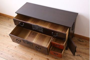 アンティーク家具　明治期　前面欅材　天板・脚付き!仙台箪笥ローボード(衣装箪笥)(2)