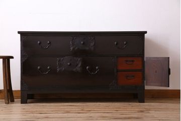 アンティーク家具　明治期　前面欅材　天板・脚付き!仙台箪笥ローボード(衣装箪笥)(2)