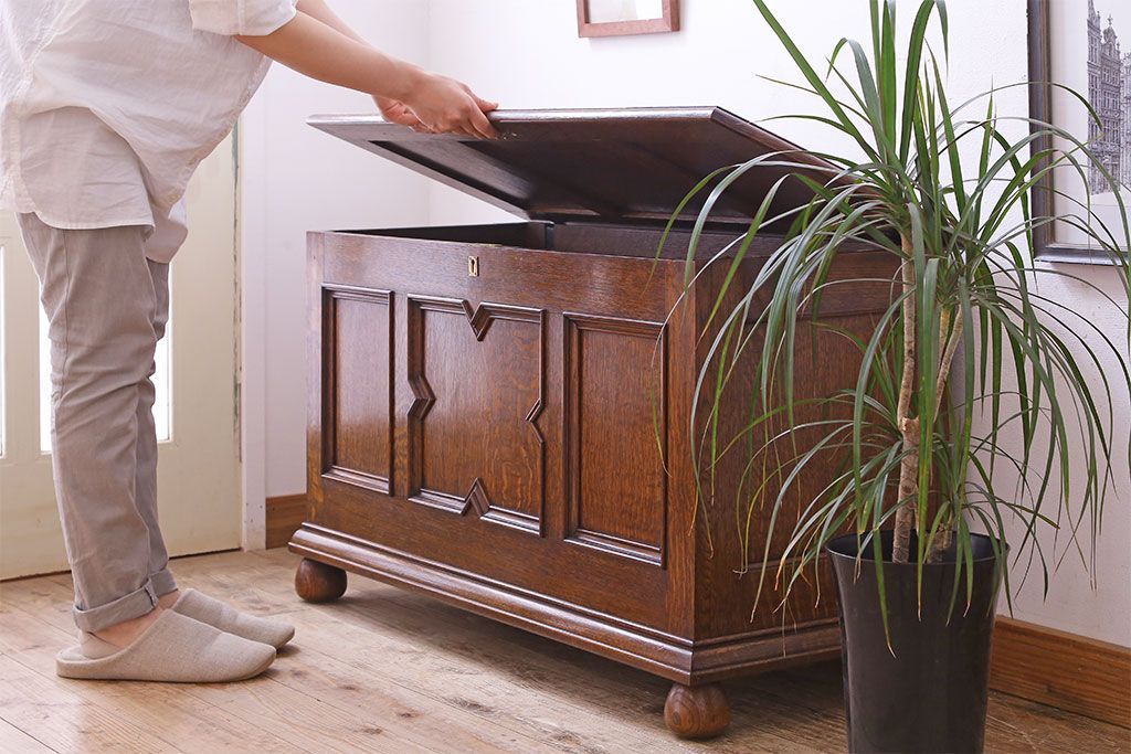 アンティーク雑貨　英国アンティーク　オーク材　上質で大きなブランケットボックス(収納箱)