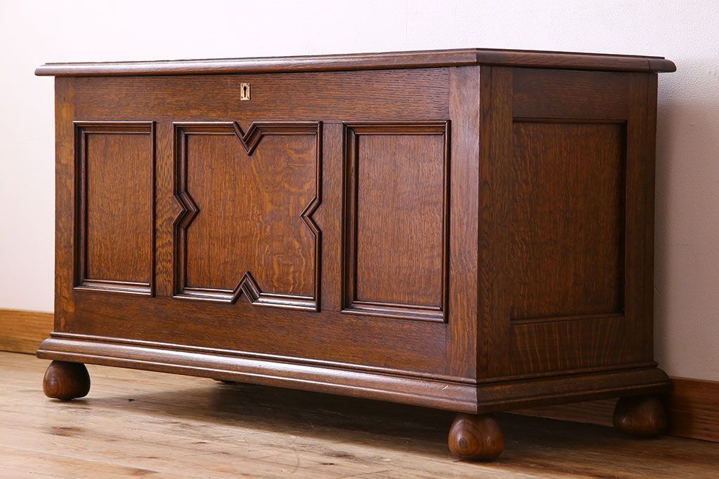 アンティーク雑貨　英国アンティーク　オーク材　上質で大きなブランケットボックス(収納箱)