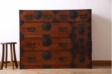 アンティーク家具　古民具・骨董　玉杢　上手物　共縁　前面欅材!仙台姫箪笥(仙台箪笥)