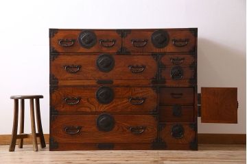 アンティーク家具　古民具・骨董　玉杢　上手物　共縁　前面欅材!仙台姫箪笥(仙台箪笥)