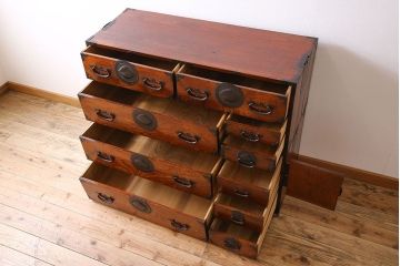 アンティーク家具　古民具・骨董　玉杢　上手物　共縁　前面欅材!仙台姫箪笥(仙台箪笥)