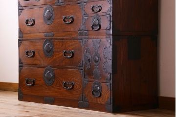 アンティーク家具　古民具・骨董　玉杢　上手物　共縁　前面欅材!仙台姫箪笥(仙台箪笥)