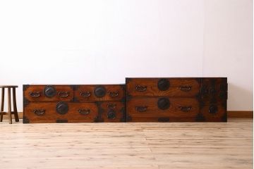 アンティーク家具　古民具・骨董　玉杢　上手物　共縁　前面欅材!仙台姫箪笥(仙台箪笥)
