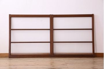 アンティーク　レトロな古い木味の銀モールガラス入り引き戸2枚セット(窓)