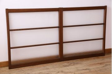 アンティーク　レトロな古い木味の銀モールガラス入り引き戸2枚セット(窓)