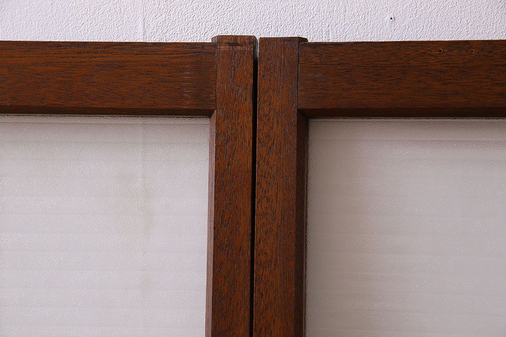 アンティーク　レトロな古い木味の銀モールガラス入り引き戸2枚セット(窓)