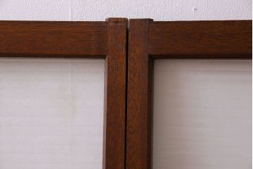 アンティーク　レトロな古い木味の銀モールガラス入り引き戸2枚セット(窓)