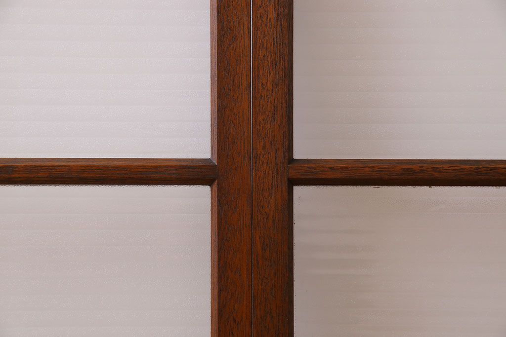 アンティーク　レトロな古い木味の銀モールガラス入り引き戸2枚セット(窓)