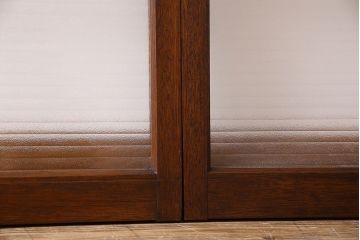 アンティーク　レトロな古い木味の銀モールガラス入り引き戸2枚セット(窓)