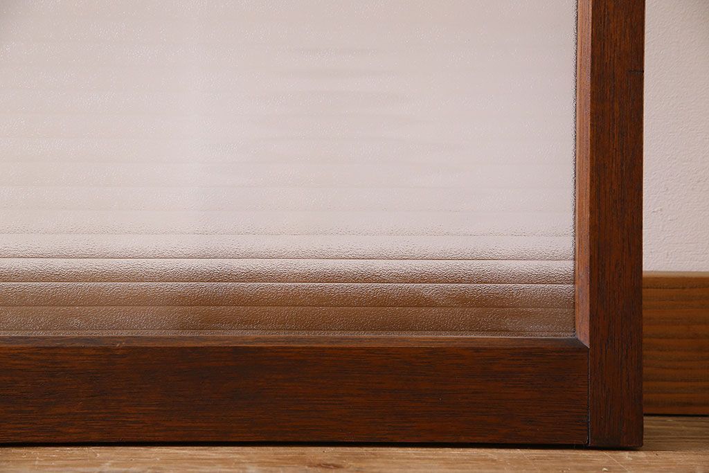 アンティーク　レトロな古い木味の銀モールガラス入り引き戸2枚セット(窓)