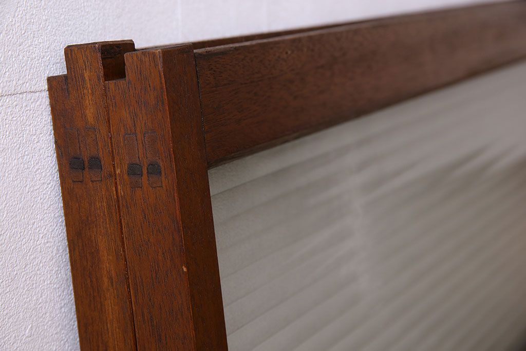 アンティーク　レトロな古い木味の銀モールガラス入り引き戸2枚セット(窓)