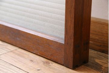 アンティーク　レトロな古い木味の銀モールガラス入り引き戸2枚セット(窓)