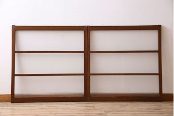 アンティーク　レトロな古い木味の銀モールガラス入り引き戸2枚セット(窓)