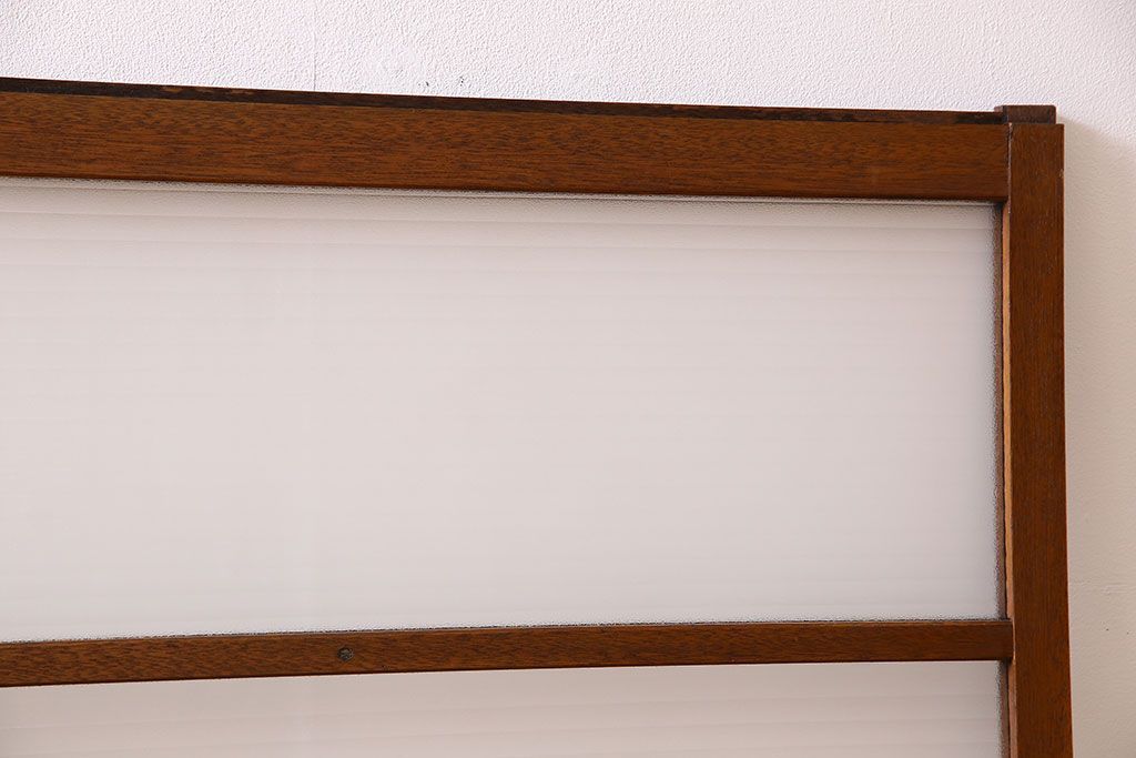 アンティーク　レトロな古い木味の銀モールガラス入り引き戸2枚セット(窓)