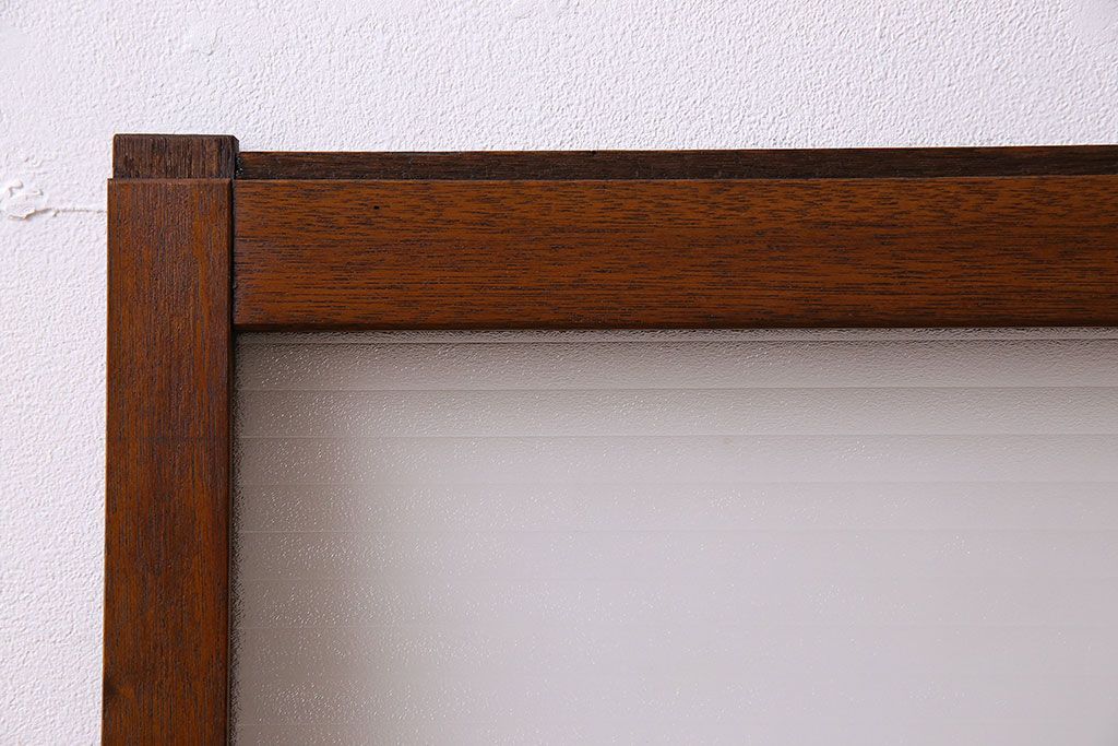 アンティーク　レトロな古い木味の銀モールガラス入り引き戸2枚セット(窓)