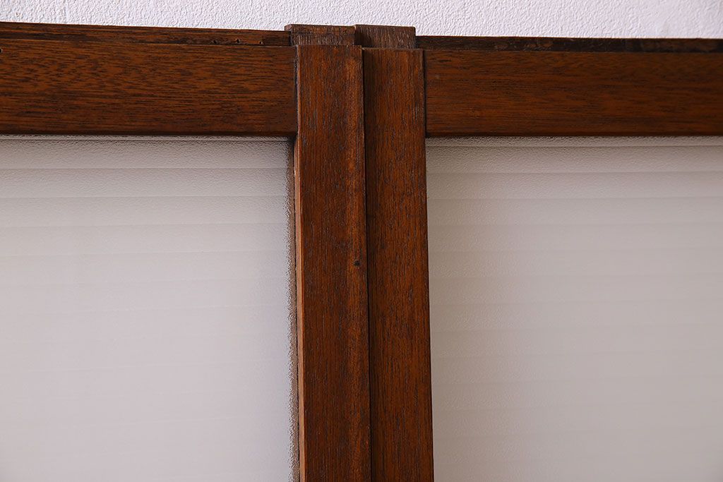 アンティーク　レトロな古い木味の銀モールガラス入り引き戸2枚セット(窓)