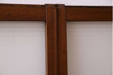 アンティーク　レトロな古い木味の銀モールガラス入り引き戸2枚セット(窓)