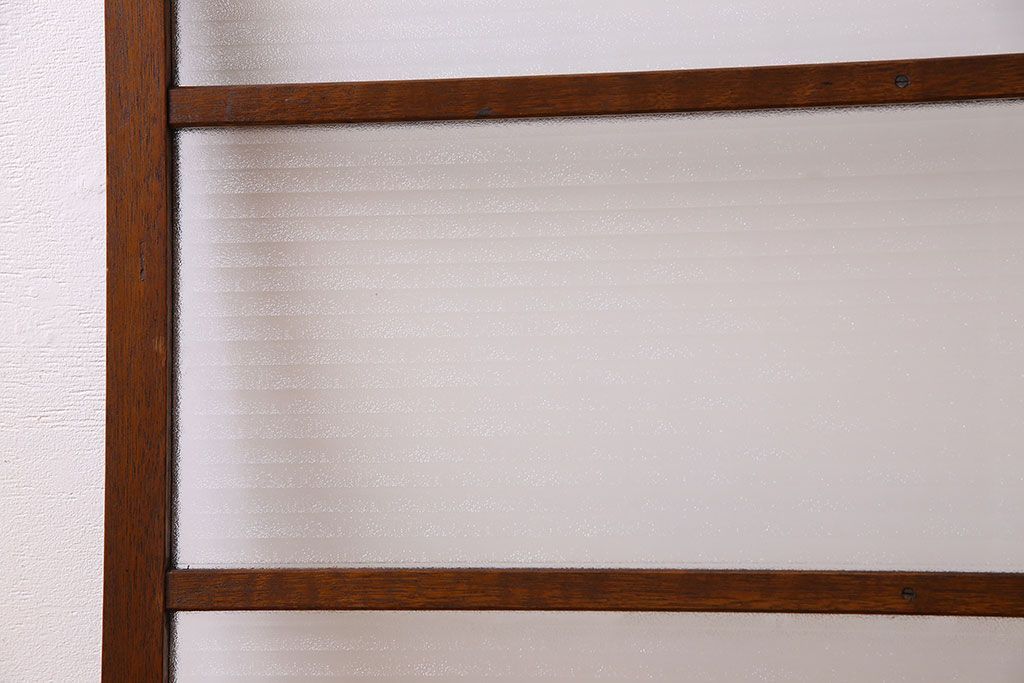 アンティーク　レトロな古い木味の銀モールガラス入り引き戸2枚セット(窓)