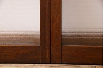 アンティーク　レトロな古い木味の銀モールガラス入り引き戸2枚セット(窓)