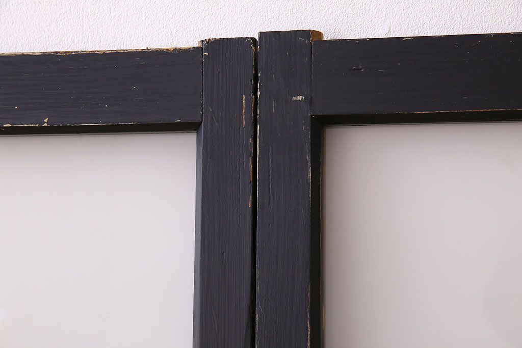 艶消しブラックペイント　すりガラス入り!ガラス戸2枚セット(窓)