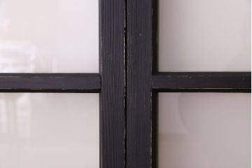 艶消しブラックペイント　すりガラス入り!ガラス戸2枚セット(窓)