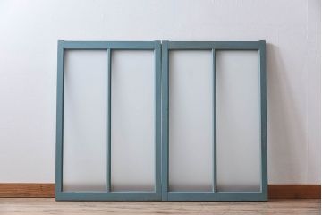 すりガラス入り!レトロデザイン　シンプルなペイントガラス戸2枚セット(窓)