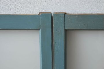 すりガラス入り!レトロデザイン　シンプルなペイントガラス戸2枚セット(窓)