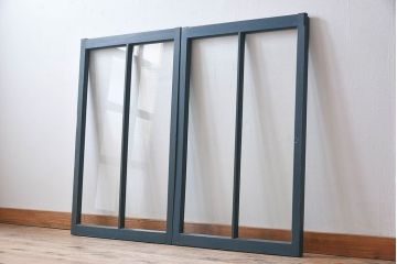 ゆらゆらガラス入り!レトロデザイン　シンプルなペイントガラス戸2枚セット(窓)