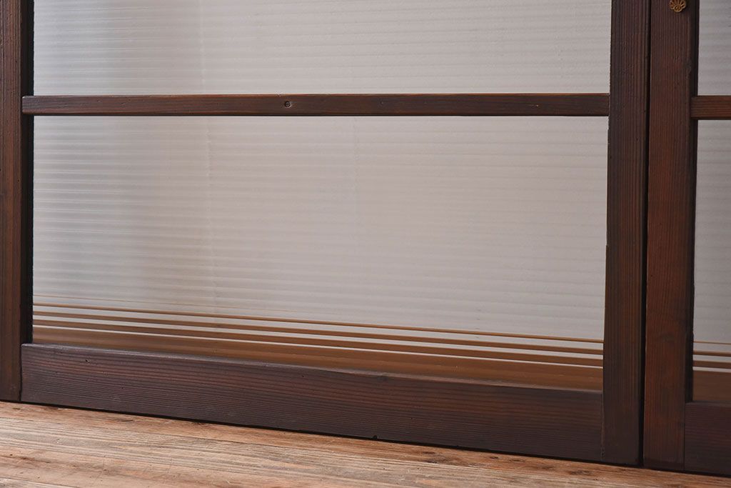 モールガラス入り!古い木のアンティークガラス戸4枚セット(窓)