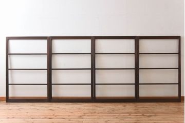 モールガラス入り!古い木のアンティークガラス戸4枚セット(窓)