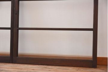 モールガラス入り!古い木のアンティークガラス戸4枚セット(窓)