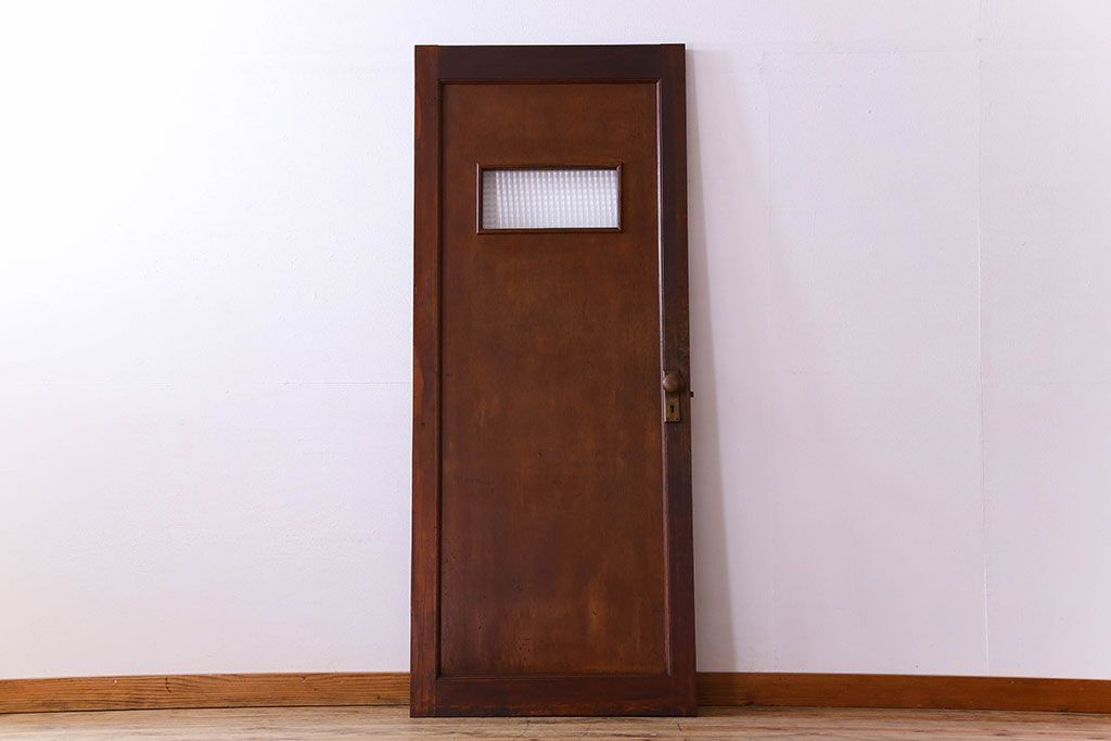 チェッカーガラス入り!古い木のレトロなアンティークドア(扉)