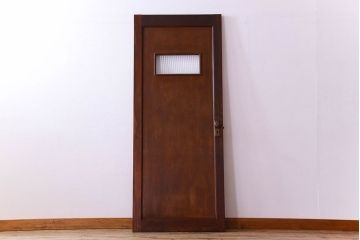 チェッカーガラス入り!古い木のレトロなアンティークドア(扉)