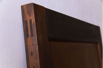 チェッカーガラス入り!古い木のレトロなアンティークドア(扉)