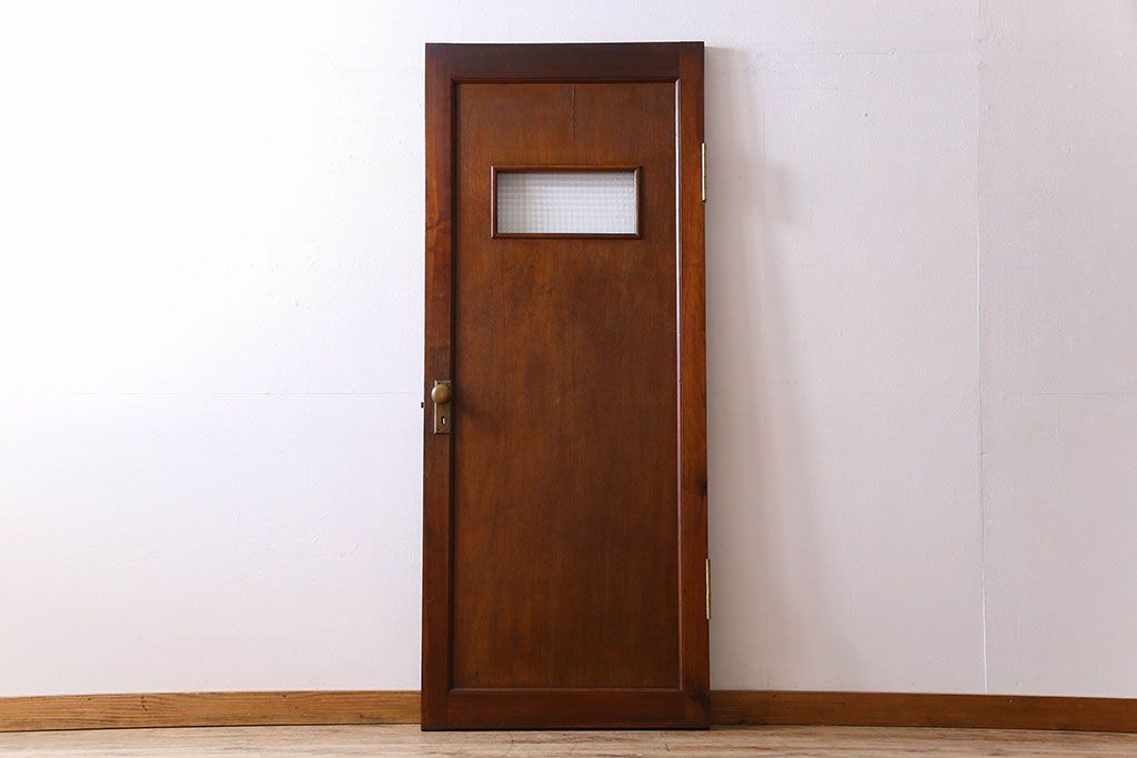 チェッカーガラス入り!古い木のレトロなアンティークドア(扉)