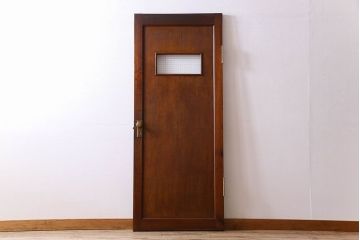 チェッカーガラス入り!古い木のレトロなアンティークドア(扉)