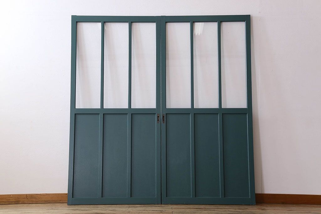 アンティークペイント!レトロでおしゃれなガラス戸2枚セット