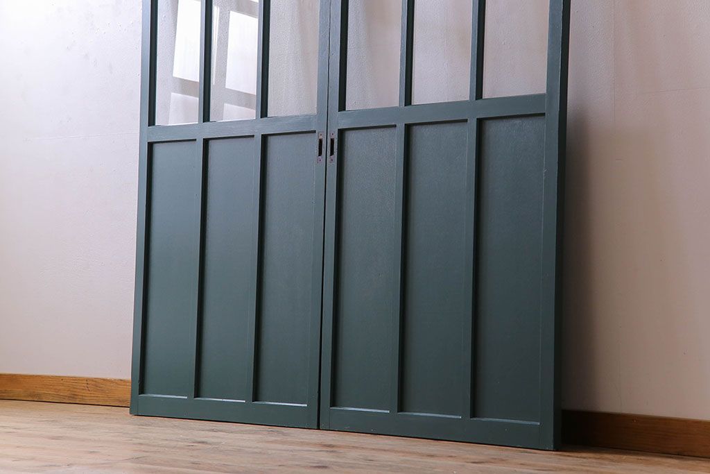 アンティークペイント!レトロでおしゃれなガラス戸2枚セット