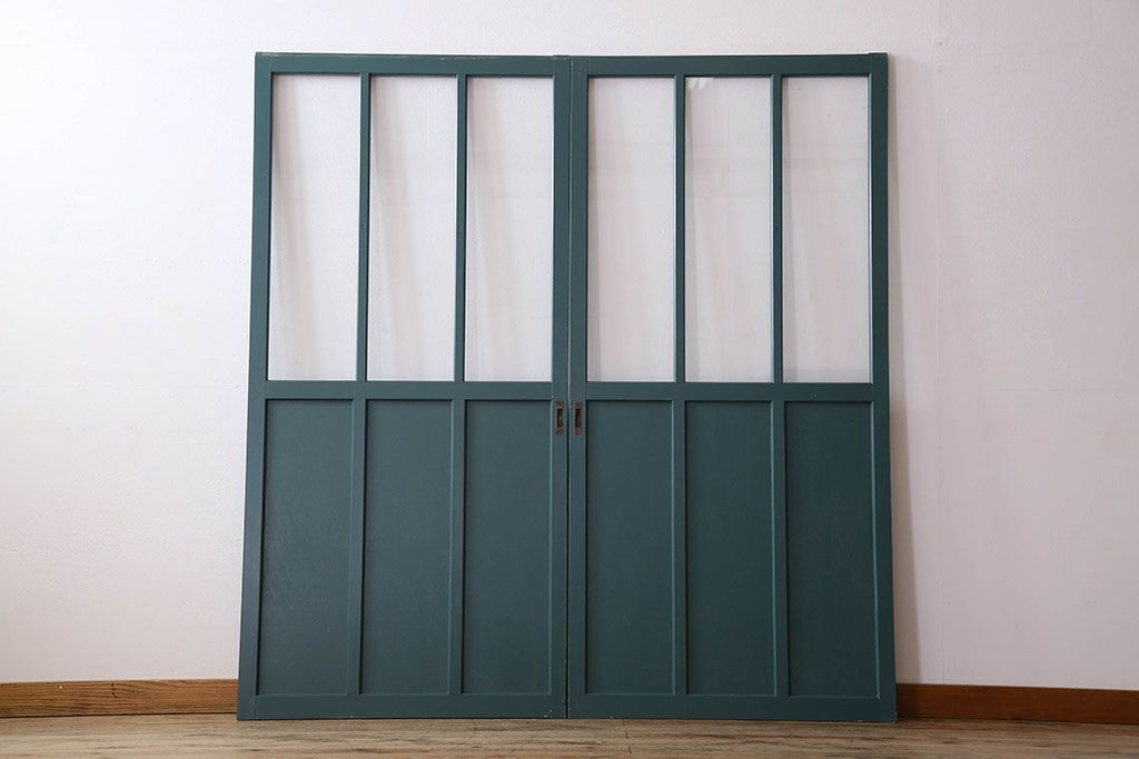 アンティークペイント!レトロでおしゃれなガラス戸2枚セット