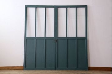 アンティークペイント!レトロでおしゃれなガラス戸2枚セット